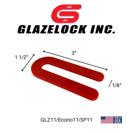 Glazelock 1/8" 3 1/2"L x 1-1/2"W 1/2" Slot, U-shaped Horseshoe Plastic Flat Shims Red 1000pc/box GLZ11